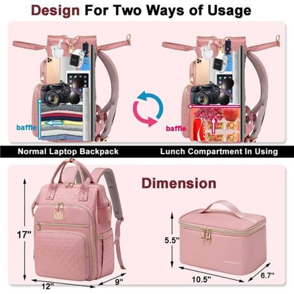 Laptop Backpack with Lunch Compartment Travel Work College Backpack Women - Picture 2 of 7